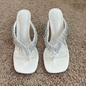 White beaded fringe heels